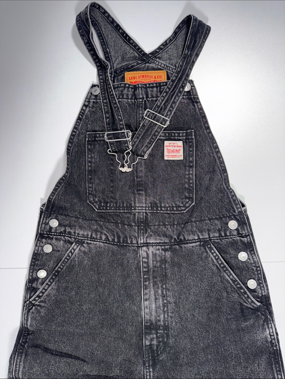 Levi's Washed Black Denim Overalls with Front Bib Pocket